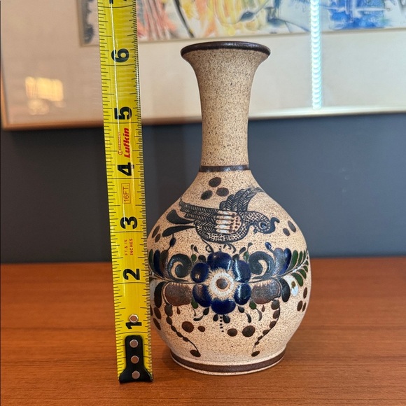 Mexican Tonala Hand Painted and Glazed Bird Sandstone Pottery - Picture 2 of 6